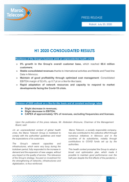 H1 2020 Consolidated Results