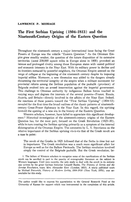 The First Serbian Uprising (1804-1813) and the Nineteenth-Century Origins of the Eastern Question