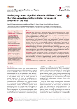 Underlying Causes of Pulled Elbow in Children: Could There Be a Physiopathology Similar to Transient Synovitis of the Hip?