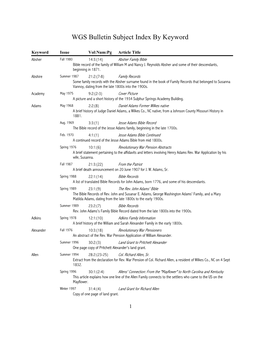 WGS Bulletin Subject Index by Keyword