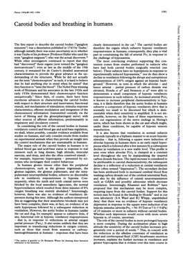 Carotid Bodies and Breathing in Humans Thorax: First Published As 10.1136/Thx.49.11.1081 on 1 November 1994