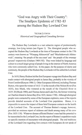 The Smallpox Epidemic of 1782-83 Among the Hudson Bay Lowland Cree