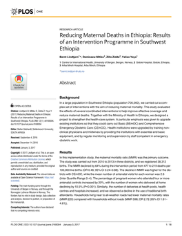 Reducing Maternal Deaths in Ethiopia: Results of an Intervention Programme in Southwest Ethiopia