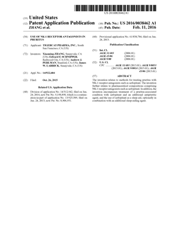 (12) Patent Application Publication (10) Pub. No.: US 2016/0038462 A1 ZHANG Et Al