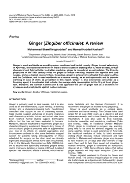 Ginger (Zingiber Officinale): a Review