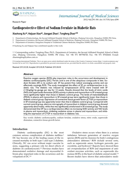 Cardioprotective Effect of Sodium Ferulate in Diabetic Rats Xiaohong Xu1#, Haijuan Xiao2#, Jiangpei Zhao3, Tongfeng Zhao2 