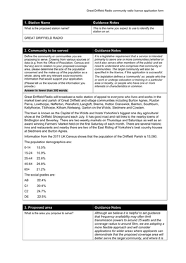 Great Driffield Radio Community Radio Licence Application Form