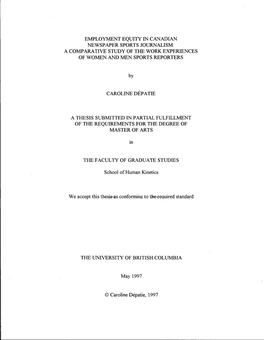 Employment Equity in Canadian Newspaper Sports Journalism: a Comparative Study of the Work Experiences of Women and Men Sports Reporters