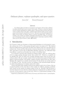 Ordinary Planes, Coplanar Quadruples, and Space Quartics