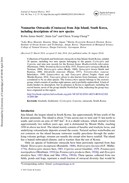 Nonmarine Ostracoda (Crustacea) from Jeju Island, South Korea, Including Descriptions of Two New Species Robin James Smitha, Jimin Leeb and Cheon Young Changc*