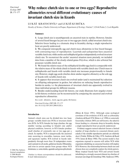 Why Reduce Clutch Size to One Or Two Eggs? Reproductive Allometries Reveal Different Evolutionary Causes of Invariant Clutch