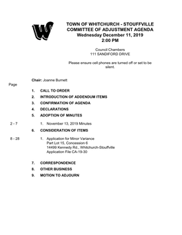 COMMITTEE of ADJUSTMENT AGENDA Wednesday December 11, 2019 2:00 PM