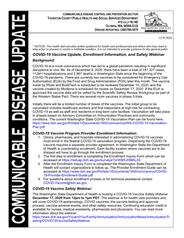 COVID-19 Vaccine Update, Enrollment Information, and Safety