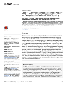Loss of C9orf72 Enhances Autophagic Activity Via Deregulated Mtor and TFEB Signaling