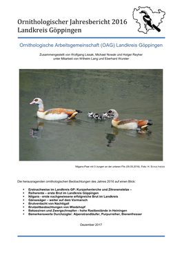 Ornithologischer Jahresbericht 2016 Landkreis Göppingen