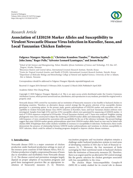 Association of LEI0258 Marker Alleles and Susceptibility to Virulent Newcastle Disease Virus Infection in Kuroiler, Sasso, and Local Tanzanian Chicken Embryos