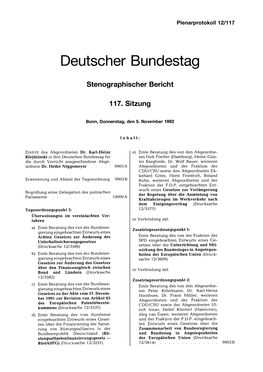 Stenographischer Bericht 117. Sitzung