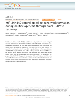 Mir-34/449 Control Apical Actin Network Formation During Multiciliogenesis Through Small Gtpase Pathways