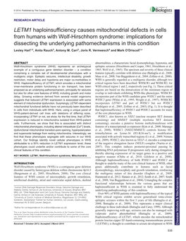 LETM1 Haploinsufficiency Causes Mitochondrial Defects in Cells From