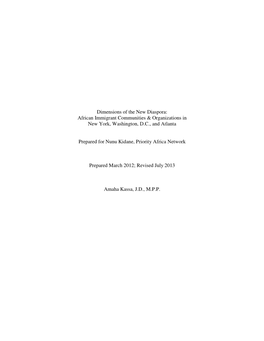 Dimensions of the New Diaspora: African Immigrant Communities & Organizations in New York, Washington, D.C., and Atlanta