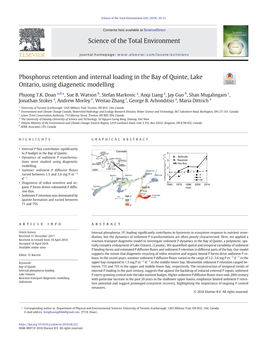 Phosphorus Retention and Internal Loading in the Bay of Quinte, Lake Ontario, Using Diagenetic Modelling
