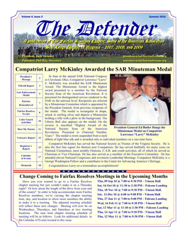 Compatriot Larry Mckinley Awarded the SAR Minuteman Medal