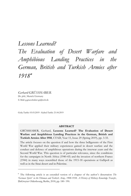 Lessons Learned? the Evaluation of Desert Warfare and Amphibious Landing Practices in the German, British and Turkish Armies After 1918