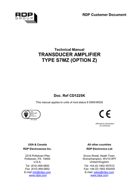 Transducer Amplifier Type S7mz (Option Z)