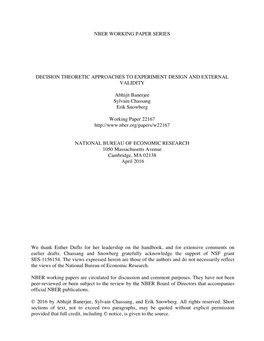 Nber Working Paper Series Decision Theoretic