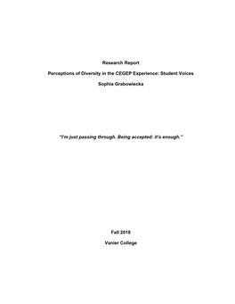 Research Report Perceptions of Diversity in the CEGEP Experience