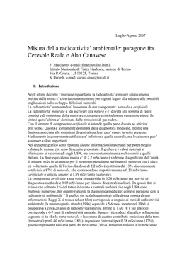 Misura Della Radioattivita' Ambientale: Paragone Fra Ceresole Reale E Alto