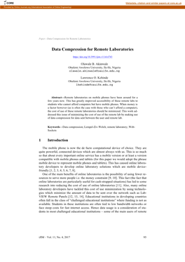 Data Compression for Remote Laboratories