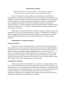 Stereochemistry of Bruice's Organic Chemistry Before Embarking on Comprehending This Summary