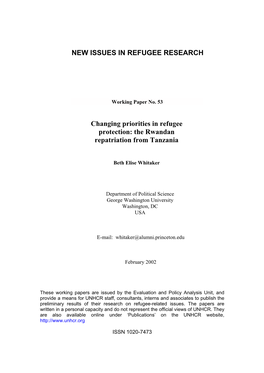 Changing Priorities in Refugee Protection: the Rwandan Repatriation from Tanzania