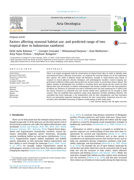 Factors Affecting Seasonal Habitat Use, and Predicted Range of Two Tropical Deer in Indonesian Rainforest