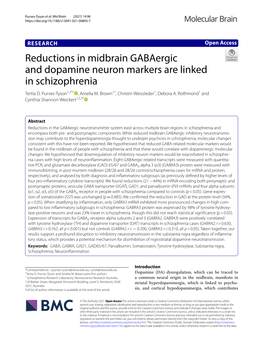 Reductions in Midbrain Gabaergic and Dopamine Neuron Markers Are Linked in Schizophrenia Tertia D