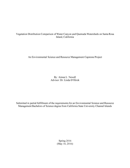 Vegetation Distribution Comparison of Water Canyon and Quemada Watersheds on Santa Rosa Island, California an Environmental Scie