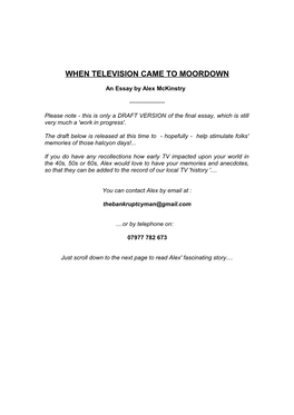 When Television Came to Moordown