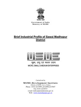 Brief Industrial Profile of Sawai Madhopur District