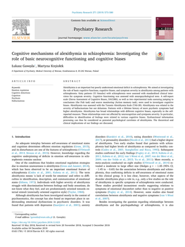 Cognitive Mechanisms of Alexithymia in Schizophrenia Investigating the Role of Basic Neurocognitive Functioning and Cognitive B