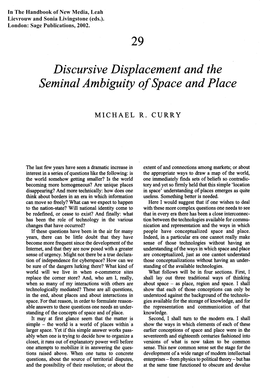 Discursive Displacement and the Seminal Ambiguity of Space and Place