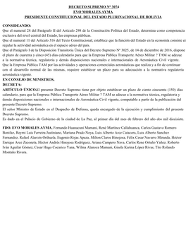 Decreto Supremo N° 3074 Evo Morales Ayma Presidente Constitucional Del Estado Plurinacional De Bolivia