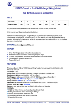 Summit of Great Wall Challenging Hiking GWTA27 2019