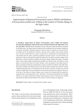 Chenopodium Quinoa Willd.) and Qañawa (Chenopodium Pallidicaule Aellen) in the Context of Climate Change in the High Andes