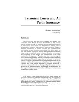 Terrorism Losses and All Perils Insurance†