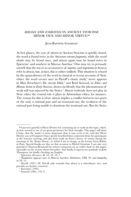 Akrasia and Enkrateia in Ancient Stoicism: Minor Vice and Minor Virtue?*