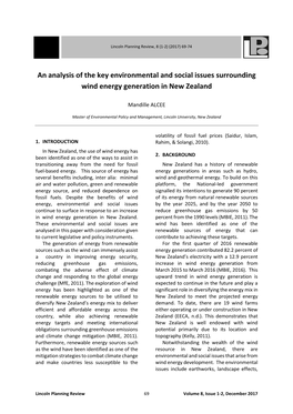 An Analysis of the Key Environmental and Social Issues Surrounding Wind Energy Generation in New Zealand