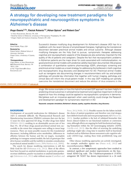 A Strategy for Developing New Treatment Paradigms for Neuropsychiatric and Neurocognitive Symptoms in Alzheimer’S Disease