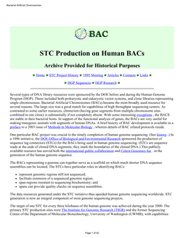 Bacterial Artificial Chromosomes (Bacs) Became the Most Broadly Used Resource for Several Reasons