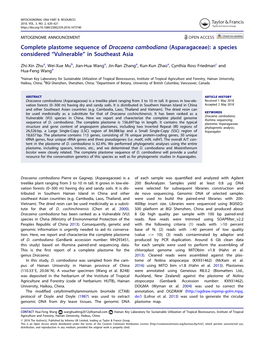 Complete Plastome Sequence of Dracaena Cambodiana (Asparagaceae): a Species Considered “Vulnerable” in Southeast Asia